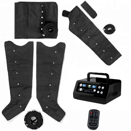 Aparat de presoterapie pentru drenaj limfatic si masaj Alhena® M-PRO 3001, 4 X 6 camere de compresie aer, 6 moduri de tratament, 30-250 mmHg, recuperare medicala, masaj terapeutic, refacere musculara, marimea XL, negru