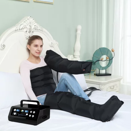 Aparat de presoterapie pentru drenaj limfatic si masaj Alhena® M-PRO 3001, 4 X 6 camere de compresie aer, 6 moduri de tratament, 30-250 mmHg, recuperare medicala, masaj terapeutic, refacere musculara, marimea XL, negru
