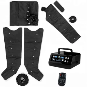 Aparat de presoterapie pentru drenaj limfatic si masaj Alhena® M-PRO 3001, 4 X 8 camere de compresie aer, 6 moduri de tratament, 30-250 mmHg, recuperare medicala, masaj terapeutic, refacere musculara, marimea XXL, negru