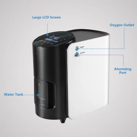 Concentrator de oxigen ZY-101W, capacitate 1-7 L/min, nebulizator, concentratie oxigen reglabila 40%-90%, alb/negru