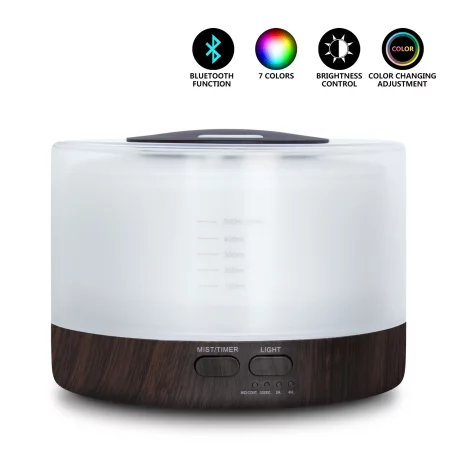 Difuzor aromaterapie cu ultrasunete, bluetooth, muzica, lumina LED 7 culori, V-Rising VR-WX30B, 500 ml, wenge