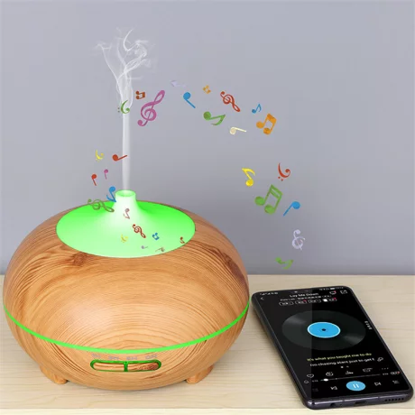 Difuzor aromaterapie cu ultrasunete, bluetooth, muzica si lumina LED 7 culori V-Rising VR-N09B, 550 ml, lemn deschis