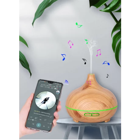 Difuzor aromaterapie cu ultrasunete, bluetooth, muzica si lumina LED 7 culori V-Rising VR-N10B, 550 ml, lemn deschis