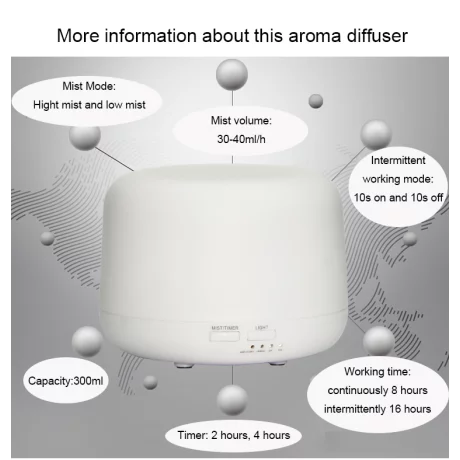 Difuzor aromaterapie cu ultrasunete si lumina LED 7 culori Sixu YD-017, 300 ml