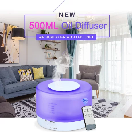 Difuzor aromaterapie cu ultrasunete, telecomanda, bluetooth, muzica, lumina LED 7 culori, V-Rising VR-WX30S, 500 ml, alb