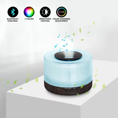 Difuzor aromaterapie cu ultrasunete, telecomanda, bluetooth, muzica, lumina LED 7 culori, V-Rising VR-WX30S, 500 ml, wenge
