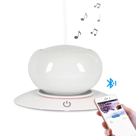 Difuzor aromaterapie smart cu ultrasunete, ceramica, bluetooth, muzica, lumina LED 7 culori, V-Rising VR-WX50S, 300 ml, alb