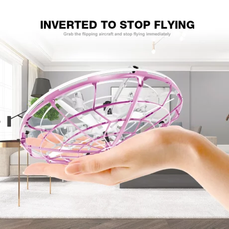 Drona OZN, disc zburator interactiv cu telecomanda si senzori infrarosu YC Toys, lumina LED, roz