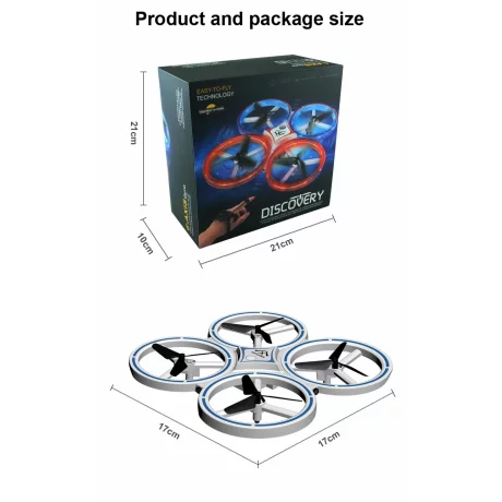 Drona Quadcopter Discovery Explorer, telecomanda ceas, control prin gesturi, senzori infarosu, YC-002, Alb/Rosu