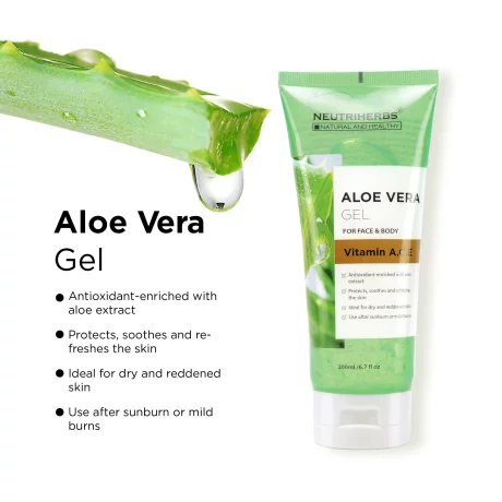 Gel hidratant cu Aloe Vera, Vitamina A, C, E pentru fata si corp NEUTRIHERBS, 200 ml