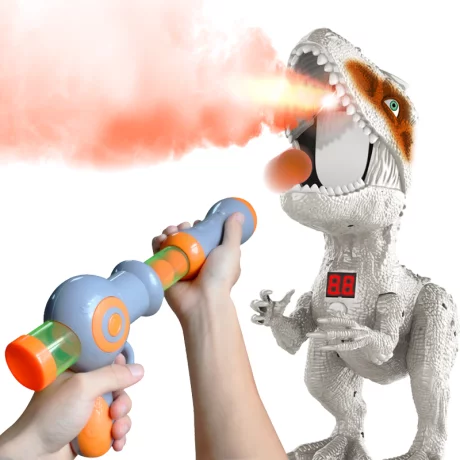 Jucarie interactiva Dinozaur si pistol cu bile din spuma EVA, sunete, aburi, display pentru scor, SKYNOR® 003-8