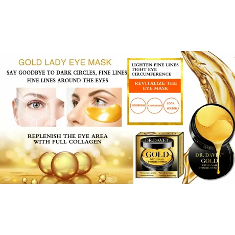 Masca hidrogel gold pentru ochi, aur 24K, extract de melc, acid hialuronic, Dr. Davey, 60 bucati