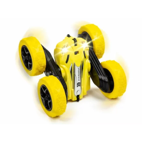 Masinuta Stunt Racing 4WD, telecomanda 2.4 GHz, lumini led, rotire 360 de grade, acumulator 3.7V 500 mAh, Alhena Store® LH-C014S, 1:24, galben