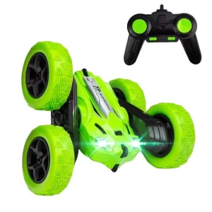 Masinuta Stunt Racing 4WD, telecomanda 2.4 GHz, lumini led, rotire 360 de grade, acumulator 3.7V 500 mAh, Alhena Store® LH-C014S, 1:24, verde