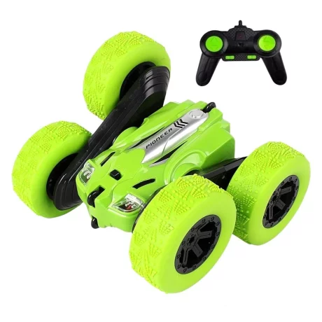 Masinuta Stunt Racing 4WD, telecomanda 2.4 GHz, lumini led, rotire 360 de grade, acumulator 3.7V 500 mAh, Alhena Store® LH-C014S, 1:24, verde