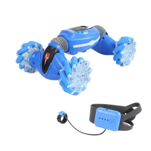 Masinuta Twist Climbing Car, telecomanda 2.4 GHz, telecomanda ceas, control gestual, lumini led, sunete, Willesu Toys RQ2087, 1:16, bleu