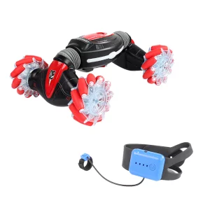 Masinuta Twist Climbing Car, telecomanda 2.4 GHz, telecomanda ceas, control gestual, lumini led, sunete, Willesu Toys RQ2087, 1:16, negru/rosu