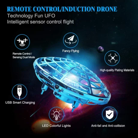 Mini drona ozn cu telecomanda 2.4GHz si 5 senzori infrarosu Skynor SQN-007, bleu