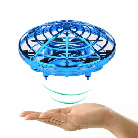 Mini drona OZN disc zburator interactiv, 3 senzori infrarosu, lumina LED, YC Toys, bleu