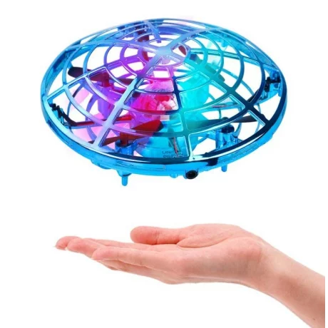Mini drona OZN, disc zburator interactiv cu 5 senzori infrarosu, lumina LED, Skynor SQN-005, bleu