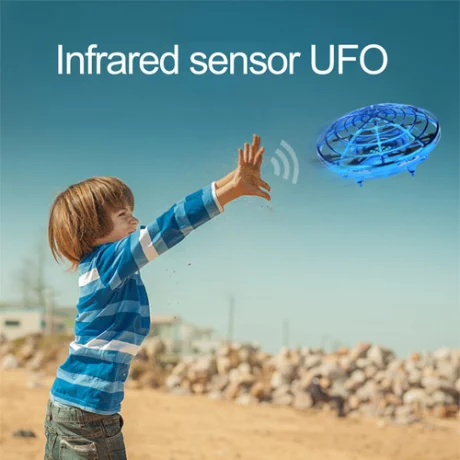 Mini drona OZN, disc zburator interactiv cu 5 senzori infrarosu, lumina LED, YC Toys, bleu