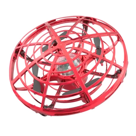 Mini drona OZN Skynor SQN-005N, disc zburator interactiv cu 5 senzori infrarosu, efecte de lumina 3D, control gestual, rosu