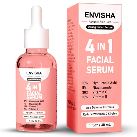 Ser facial Envisha 4 in 1, Acid Hialuronic 10%, Niacinamida 5%, Vitamina C 30%, Vitamina E10%, 30 ml