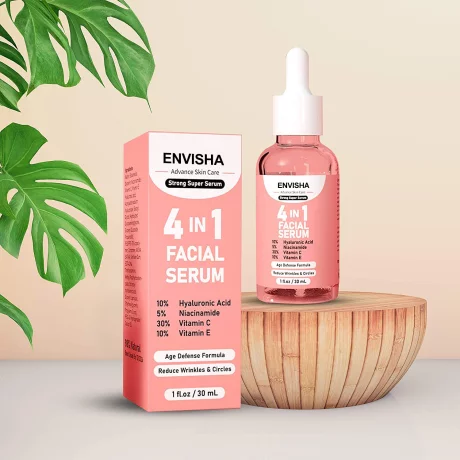 Ser facial Envisha 4 in 1, Acid Hialuronic 10%, Niacinamida 5%, Vitamina C 30%, Vitamina E10%, 30 ml