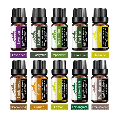 Set 10 uleiuri esentiale - Lavanda, Eucalipt, Menta, Tea Tree, Iasomie, Santal, Portocala, Lamaie, Lemongrass, Tamaie, M10/1 - 10 x 10 ml