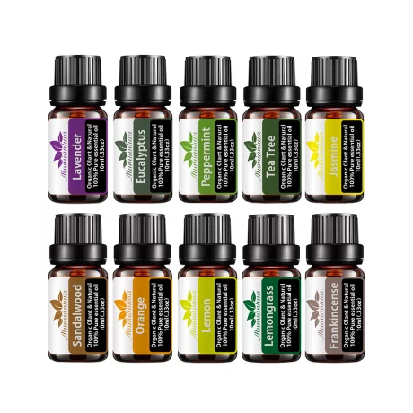 Set 10 uleiuri esentiale - Lavanda, Eucalipt, Menta, Tea Tree, Iasomie, Santal, Portocala, Lamaie, Lemongrass, Tamaie, M10/1 - 10 x 10 ml