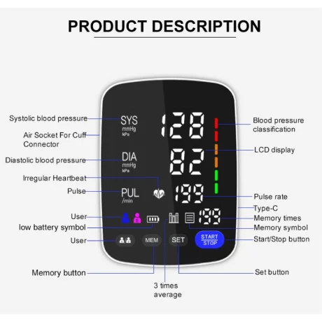 Tensiometru digital de brat, ecran iluminat, cablu USB, ALPHAMED U82RH