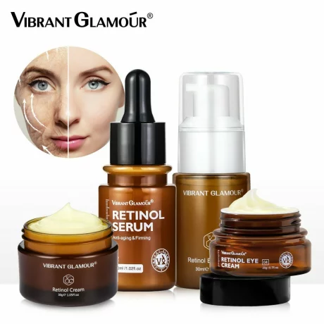 Kit de ingrijire intensiva cu retinol, Cremă de față+Ser de față+Ser de ochi+Cremă de ochi Retinol Anti-îmbătrânire, Reînnoire a pielii,Vibrant Glamour