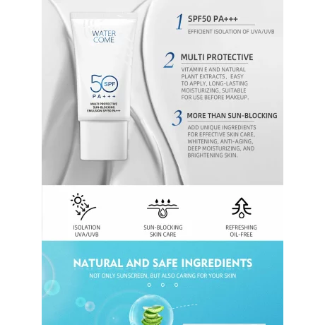 Crema  de protecție solară minerală pentru piele sensibilă, SPF 50+ PA++, Formula blândă, Water Come, 50g