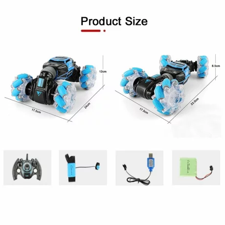 Masinuta de cascadorii cu doua fete, control prin gesturi cu ceas si telecomanda, UD2196A, 2,4GHz, albastru