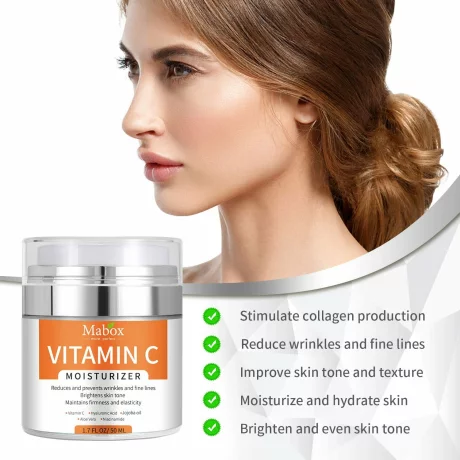 Crema hidratanta de fata Mabox cu Vitamina C, Acid Hialuronic, Ulei de Jojoba, Aloe Vera si Niacinamida, 50 ml