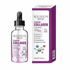 Ser facial Plumping Collagen cu Vitamina C, Vitamina A, Coenzima Q10, Niacinamida si Acid Hialuronic, hidratant, antirid, Roushun, 30 ml