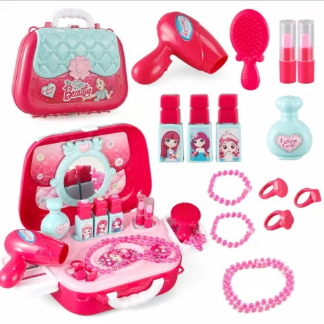 Set de infrumusetare pentru fetite 2 in 1 Gentuta Beauty Fashion Girls, 20 accesorii, roz