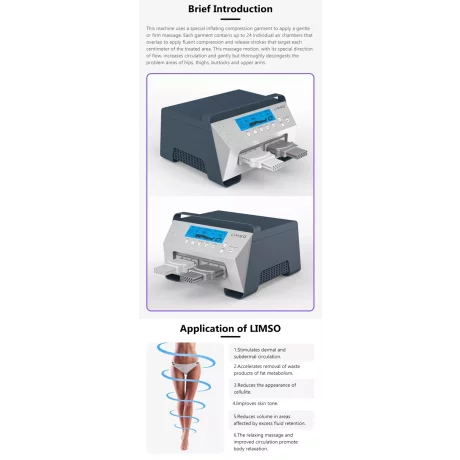 Aparat drenaj limfatic Alhena®, profesional  cu 24 de camere, limfedem după mastectomie, Artrită reumatoidă, Insuficiență venoasă cronică, Fibromialgie, Menopauză, Chirurgie ortopedică, Osteoartrită;