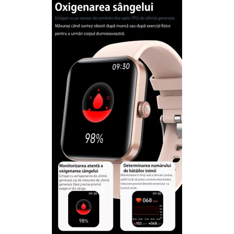 Ceas smartwatch pentru masurarea glicemiei fara intepare, Alhena®, Monitorizare ritm cardiac, Temperatura, EKG+PTT, Pulsul, Precizie glicemie SPO2 BP 24H, Monitorizare sanatate