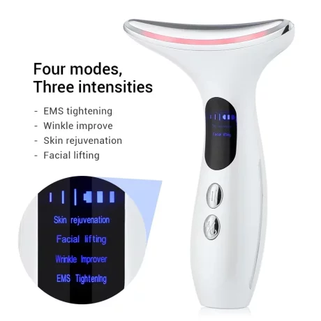 Aparat Pentru Tratament Gat Fata si Decolteu, 4 in 1 Alhena®, Lifting, Anti Rid, Masaj facial, Electrostimulare, Intinerirea Pielii, Stimulare Colagen, Ridicare si intarirea Pielii Din Zona Mandibulara