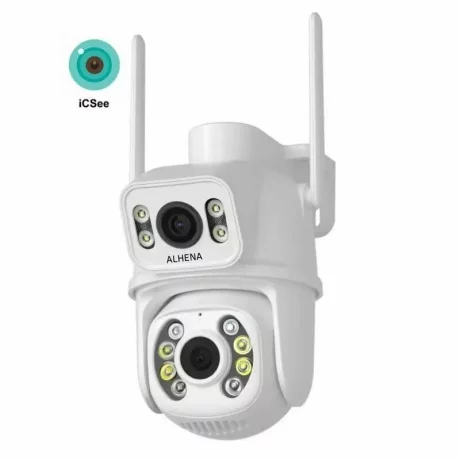 Camera de supraveghere 2 in 1, Alhena®, cu lentila duala 6mp, IP fara fir pentru exterior, CCTV, WI-FI dual, ICSEE, camera PTZ, Filmeaza doua unghiuri in acelasi timp, A28