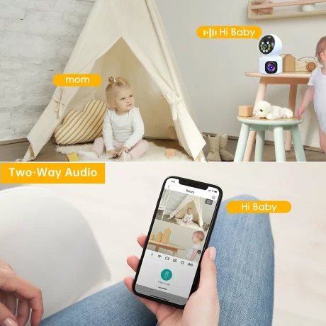 Camera de supraveghere duala 6m interioara pentru monitorizare bebelusi Alhena®, WIFi, 360°, cu senzor de miscare, urmarire automata umana, vedere nocturna color, audio bidirectional, lentile duale