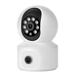 Camera de supraveghere duala 6m interioara pentru monitorizare bebelusi Alhena®, WIFi, 360°, cu senzor de miscare, urmarire automata umana, vedere nocturna color, audio bidirectional, lentile duale