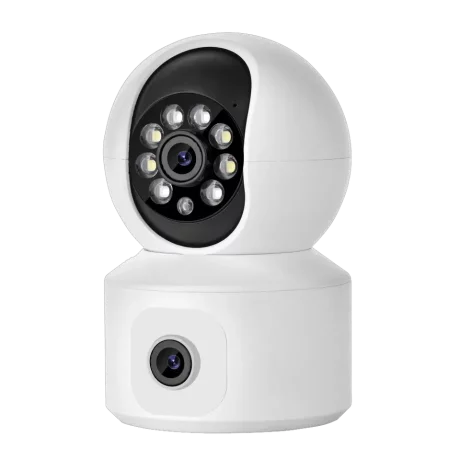 Camera de supraveghere duala 6m interioara pentru monitorizare bebelusi Alhena®, WIFi, 360°, cu senzor de miscare, urmarire automata umana, vedere nocturna color, audio bidirectional, lentile duale