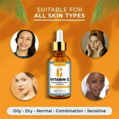 Ser cu Vitamina C, Acid Hialuronic si Vitamina E, antirid, antioxidant, anti-imbatranire, iluminator, Envisha, 30ml