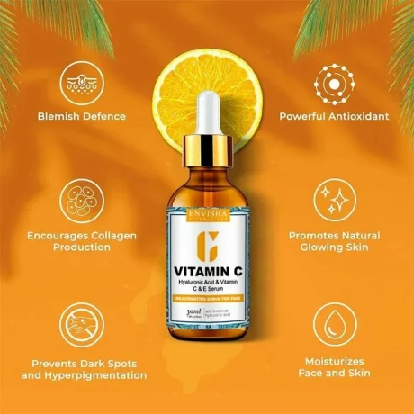 Ser cu Vitamina C, Acid Hialuronic si Vitamina E, antirid, antioxidant, anti-imbatranire, iluminator, Envisha, 30ml