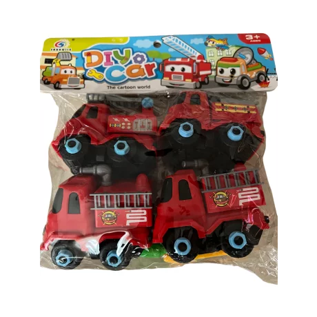 Set Pompieri, 4 piese, Fire Truck, Elicopter, Elevator, Cisterna, Fire Truck