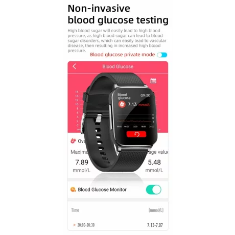 Ceas smartwatch pentru masurarea glicemiei fara intepare, Alhena®, Monitorizare ritm cardiac, Temperatura, EKG+PTT, Pulsul, Precizie glicemie SPO2 BP 24H, Monitorizare sanatate diabetici, ep03, Argintiu