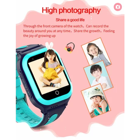 Ceas smartwatch pentru copii 4G, Alhena®, Model 2023, DF70A, HD, Apel video Wifi, Pozitie de urmarire a locatiei, SOS,  Cartela Sim, GPS, Monitorizare sanatate, Roz