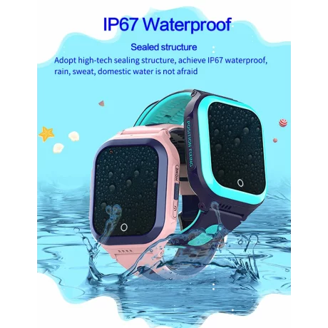 Ceas smartwatch pentru copii 4G, Alhena®, Model 2023, DF70A, HD, Apel video Wifi, Pozitie de urmarire a locatiei, SOS,  Cartela Sim, GPS, Monitorizare sanatate, Roz